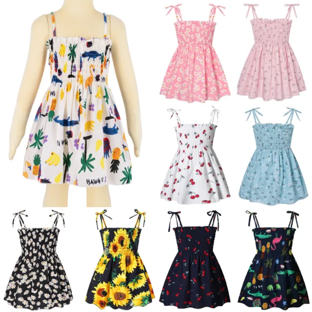Kids Girls Floral Printed Sleeveless Dress Summer Casual Holiday Beach Sundress