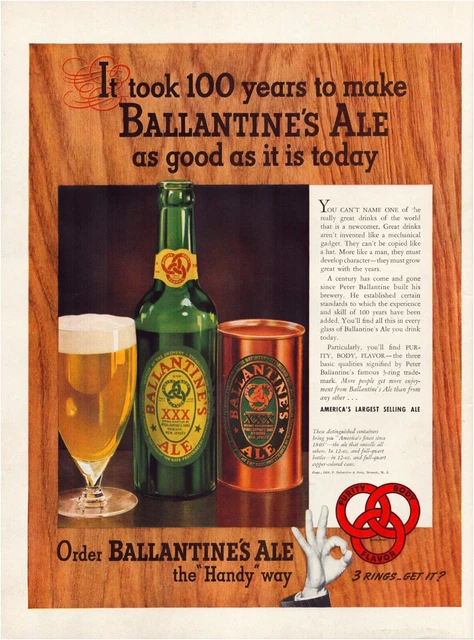 Print Ad Ballantine Ale 1939 Beer Full Page Large Magazine 10.5"x13.5"