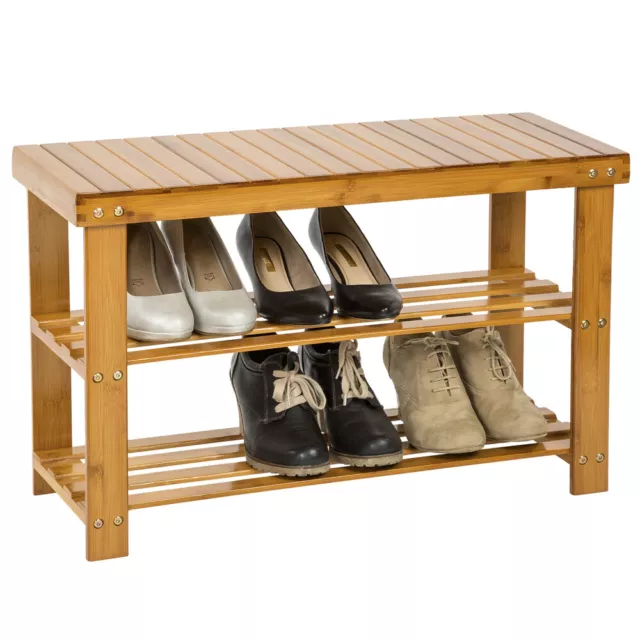 Étagère à chaussures en bois de bambou avec banc siège rangement chausser 2