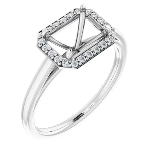 Simple Emerald Custom Natural Diamond Engagement Women Ring Semi Mount 14K Gold