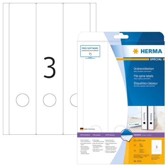 HERMA 5135 Ordneretiketten A4 61x297 mm weiß Papier matt blickdicht 75 St.