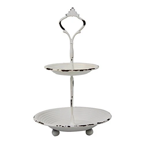 Bandeja de metal blanco Stonebriar pequeña de 2 niveles usada decoración rústica granja en niveles J...