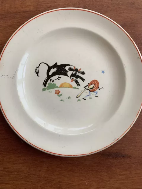Antique Vintage Nursery Rhyme Childs Plate Hey Diddle Diddle Cow Jump Over Moon
