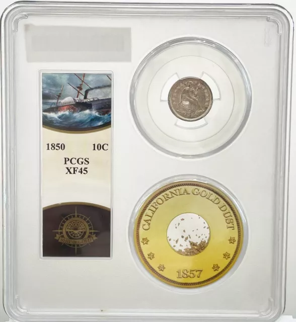 1850 - P 10c Seated Liberty Silver Dime PCGS XF45 Central America Shipwreck Gold