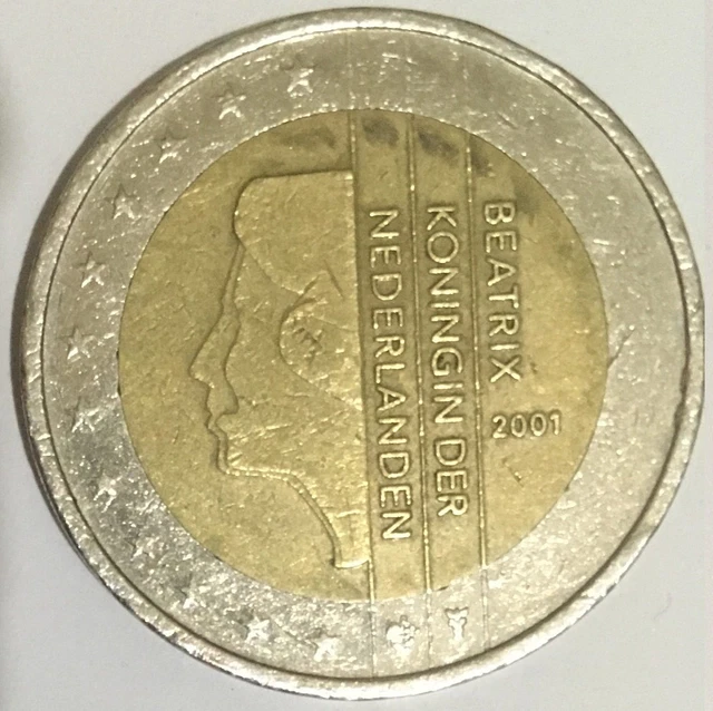 Pièce De 2 Euros Rare 2001 - Pays-Bas - Reine Beatrix - Occasion (voir Photos)