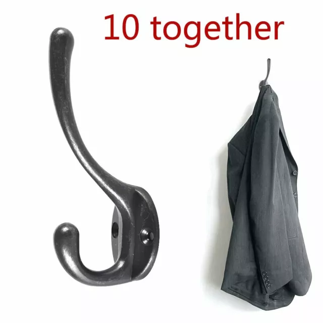 10 X Classic Antique Industrial Style Double Coat Hook Cast Iron Hanger Hooks 3