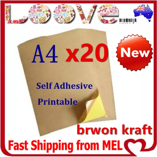 20x A4 Brown Kraft Sticker Paper Sheet Self Adhesive Label Laser Inkjet Printer