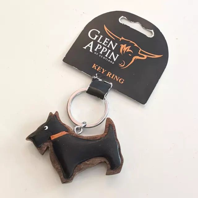 New! Glen Appin of Scotland wooden Scottish Terrier keyring wood Scottie Dog key