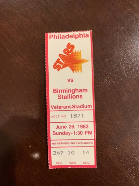 USFL Birmingham Stallions at Philadelphia Stars 6-26-83 Ticket Stub The Vet