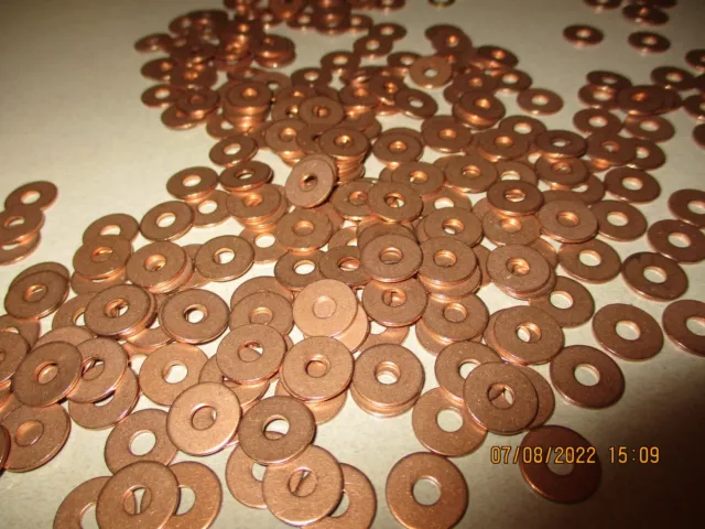 100  New-Old-Stock Copper Washers-Burrs, 7/16" Wide & 1/8" Center Hole, Nautical