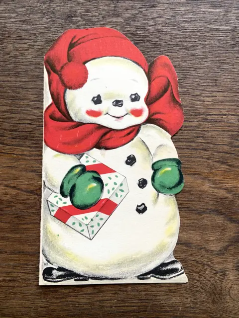 vintage 40s 50s snowman Christmas greeting card unused