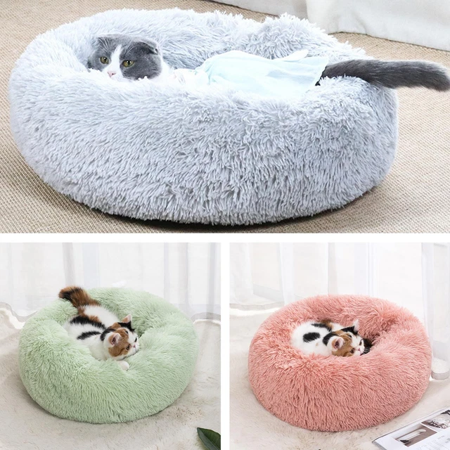 Donut Plush Pet Dog Cat Bed Fluffy Soft Warm Calming Bed Sleeping Kennel Nest~ 2