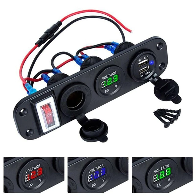 Versatile Car Charger with Digital Voltmeter Dual USB Ports and Lighter Socket
