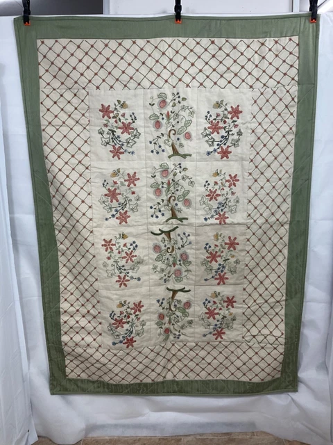 Colcha floral verde bordada a mano pesada hecha a mano
