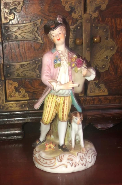 Antique Victorian Porcelain Dresden 18th Century Man Figurine S & G Gumps SF