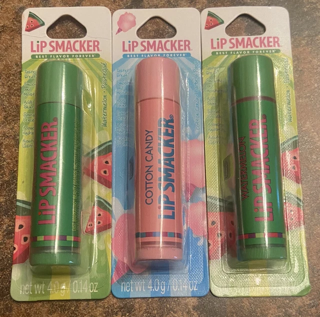 3x Lip Smacker Flavored Lip Balm 2 Watermelon & 1 Cotton Candy Packs