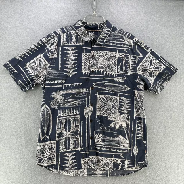 Quiksilver Mens Button-Up XL X-Large Hawaiian Short Sleeve Blue Cotton Blend