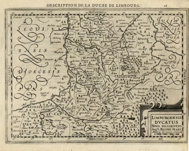 Antique Map-Limbourg or Limburg in Belgium and Netherlands-Hondius-Mercator-1634