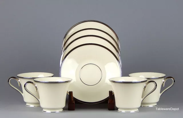 Lenox SOLITAIRE: Set/s of 4 Cups & Saucers, MINT/SUPERB+ Condition! Platinum