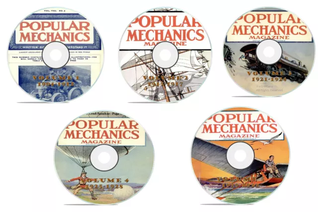 Complete Set 5 DVDs, Classic Popular Mechanics Magazine, 251 issues, 1904-1932