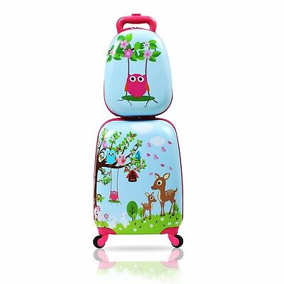 Kids Carry On Luggage 2Pc Set 12" 16" Upright Hard Side Hard Shell Suitcase Bag