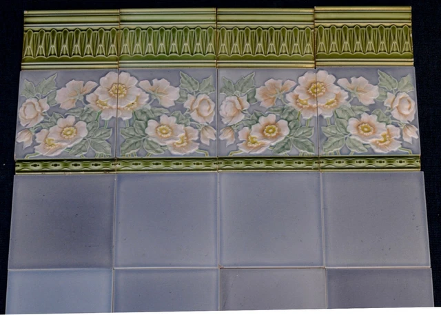 Germany - M O & P F - Antique Art Nouveau Majolica 36 Tile Set  C1900 3
