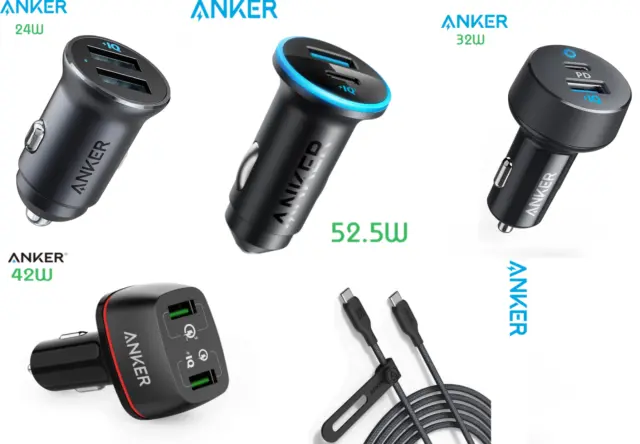 Anker 24W 32W 42W 52.5W QC3.0 PowerIQ Fast Car Charger  / 240W USB Type C Cable