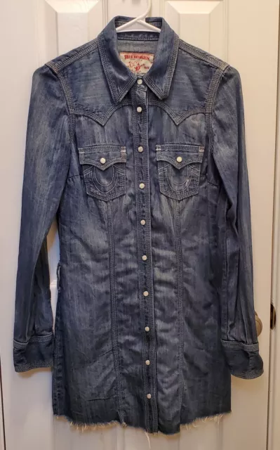 True Religion- Rocky Dress- Pearl Snap Button- Western Denim Size XS