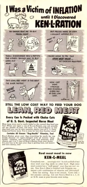 PRINT AD 1951 Ken-L Ration Dog Food Victim of Inflation Comic Cartoon Vintage