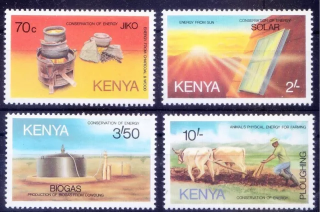 Energy Conservation Solar, Bio gas, Animals Energy, Kenya 1985 MNH 4v   [OS]
