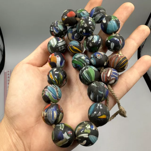 Very unique large ancient Roman mosaic glass bead necklace