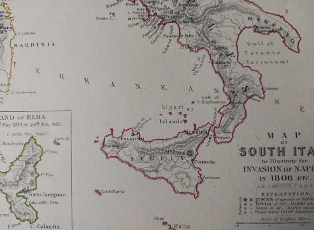 Invasion of Naples 1806 by France. 1855 Antique Napoleonic Wars map. South Italy