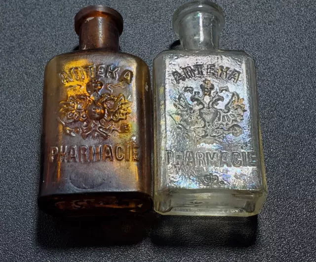 Antique 1870-90s pharmacy bottle from the Czars era "FHARMACIE" 2 pieces