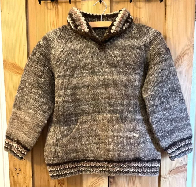 Vintage natürlicher Farbstoff klobig brauner Wollpullover - klein