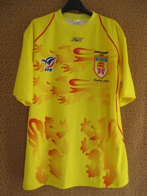Maillot Rugby jaune vert FFR BUT manche courte polyester arbitre porté - XL