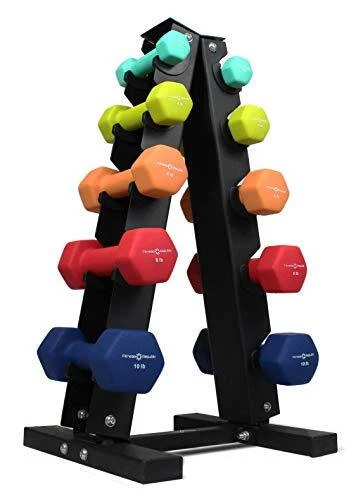 Solid Steel Dumbbell Rack Holder Combo, 5 Tier Rack & 2,4,6,8,10 lbs Dumbbells