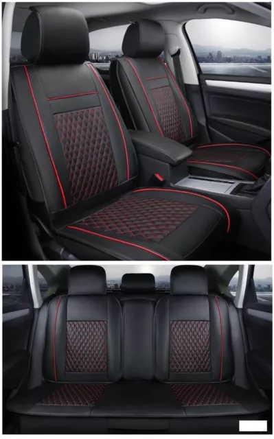 Juego Completo Cuero Artificial Funda de Asiento Negro/Rojo Comfort Coche Nuevo