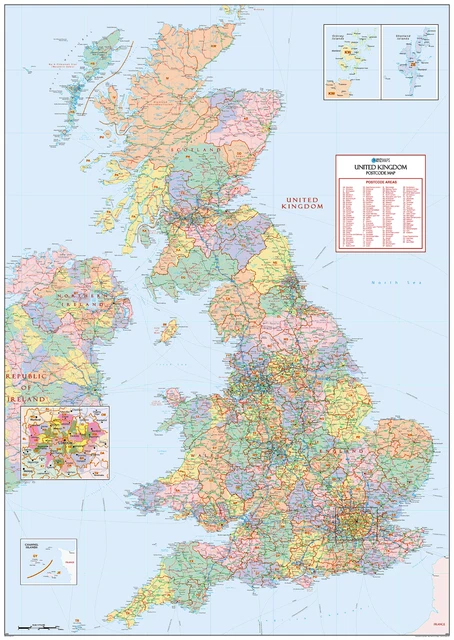 LARGE UK POSTCODE Areas with Counties, GB Postcodes and County Map £38. ...