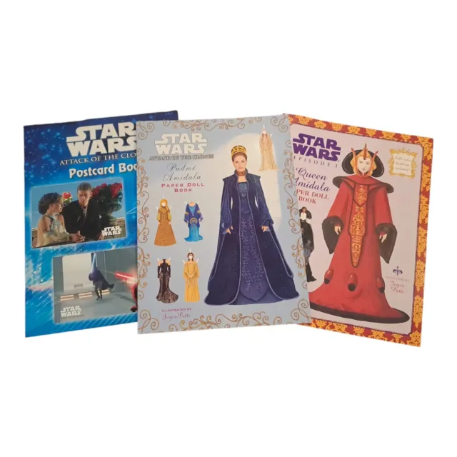 VTG Star Wars Episode 1 and Attack of the Clones Paper Doll/Postcard Books NOS