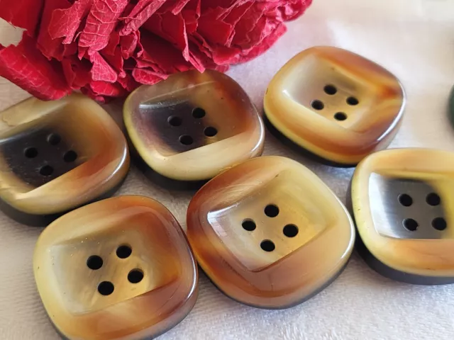 Lot 6 gros Boutons vintage marron nacré épais superbe reflet 2,6 cm ref 677