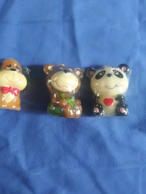 Lot Of 3 Made In Hong Kong Vintage Little Animal Character Candles