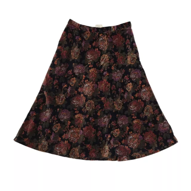 St Michael Vintage 80's Red & Black Velour Floral Skirt Womens UK 12-14