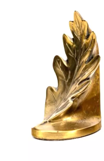 Vintage Single Mid Century (1950) Solid Brass Oak Leaf Bookend Hand cast by PMC