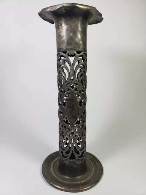 Antique Forbes Co. Quadruple Silver Art Nouveau Filigree Open Vase Holder, 14"