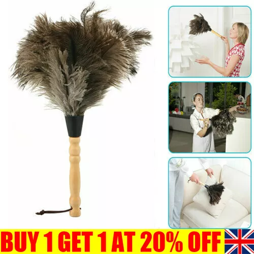 Natural Ostrich Feather Duster Brush Wood Handle Home Cleaning Brush tl