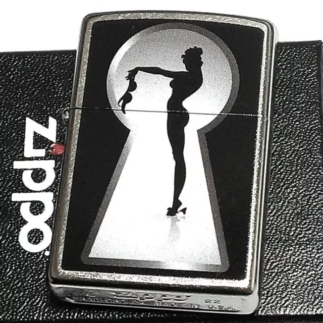 Zippo Oil Lighter Sexy Girl Regular Case Silver Black Brass Key Hole