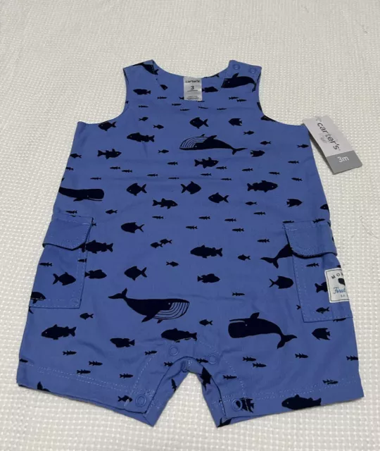 Carters Baby Boy Whale Cotton One Piece Short Outfit Size 3 M NWT