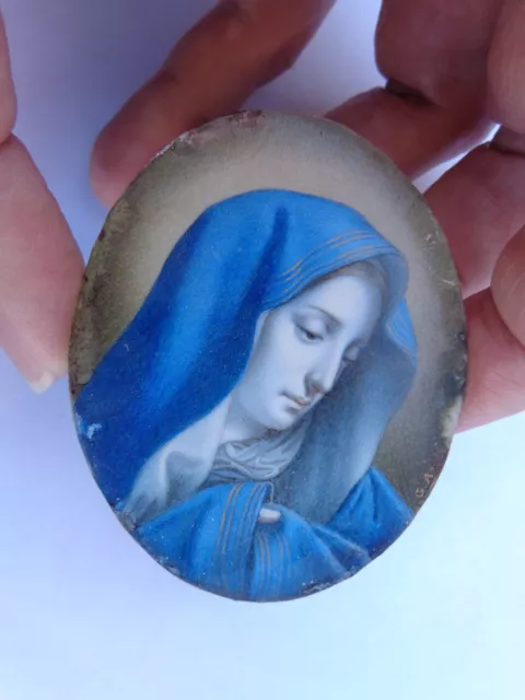 Exquisite 19th Century Miniature Hand Painted Madonna Mary After Carlo Dolci !