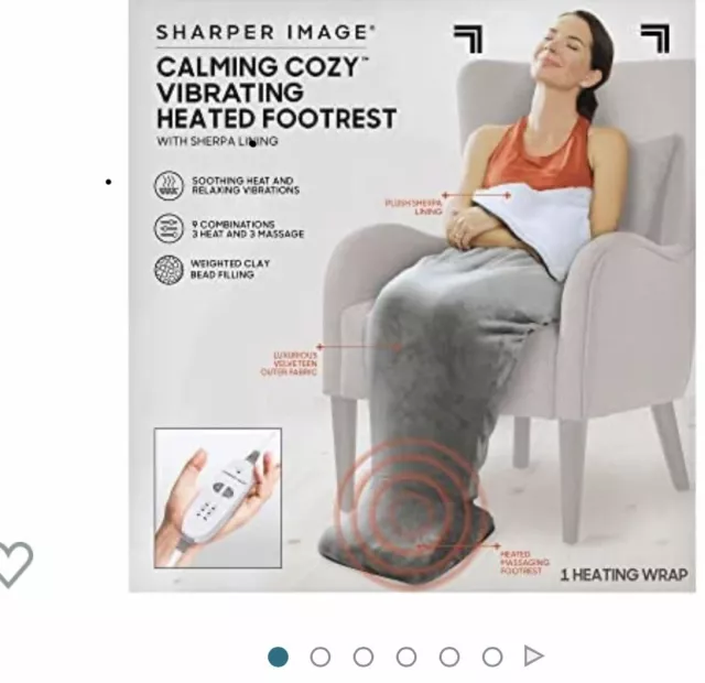 New In Box Sharper Image Calming Cozy Massaging Heated Footrest- Gray