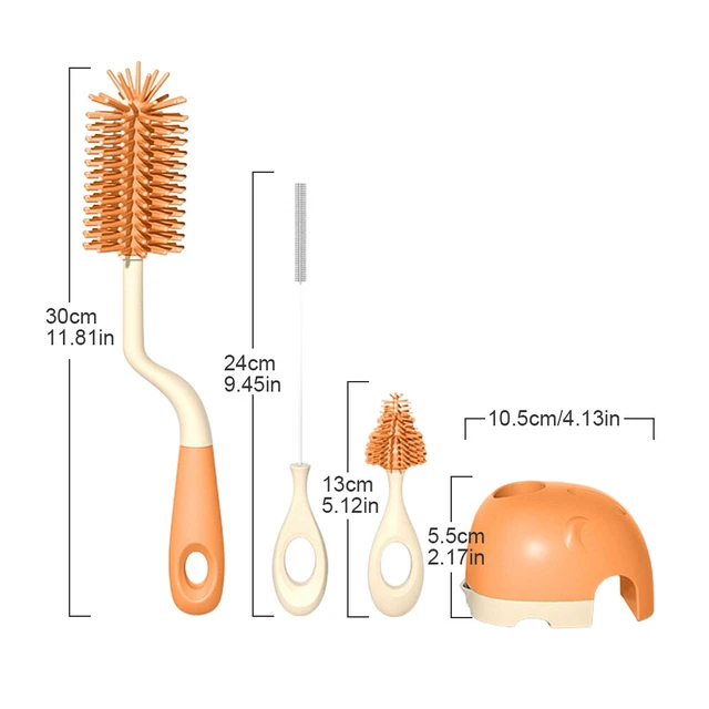 4 In 1 Silicone Practical Baby Bottle Brush Soft Teat Straw With Stand Home